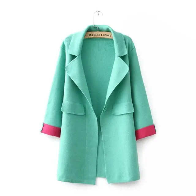 Весенне-осенний шерстяной свитер небесно-голубого цвета, зеленый хлопковый кардиган, куртка, приталенное шерстяное пальто, повседневное модное пальто, кардиганы - Цвет: Зеленый