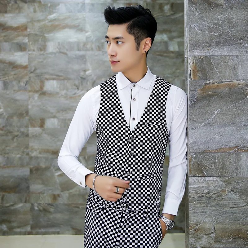 Men S Vest Groom Dress Black And White Grid Slim Fit Men Casual Vest Fashion Large Size Business Party Clothing 3xl 4xl Tz42 In Vests From Men S Clothing Accessories