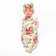 2 шт./компл. мягкий из муслина для новорожденных Комплект постельного белья с одеялом обертывание цветочные принты пеленать одеяло; Банное полотенце+ шляпа с бантом подарок на день рождения