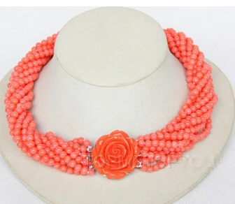 

Nobler! 18" 10strands round pink coral necklace e2288>Wholesale Lovely Women's Wedding Jewelry