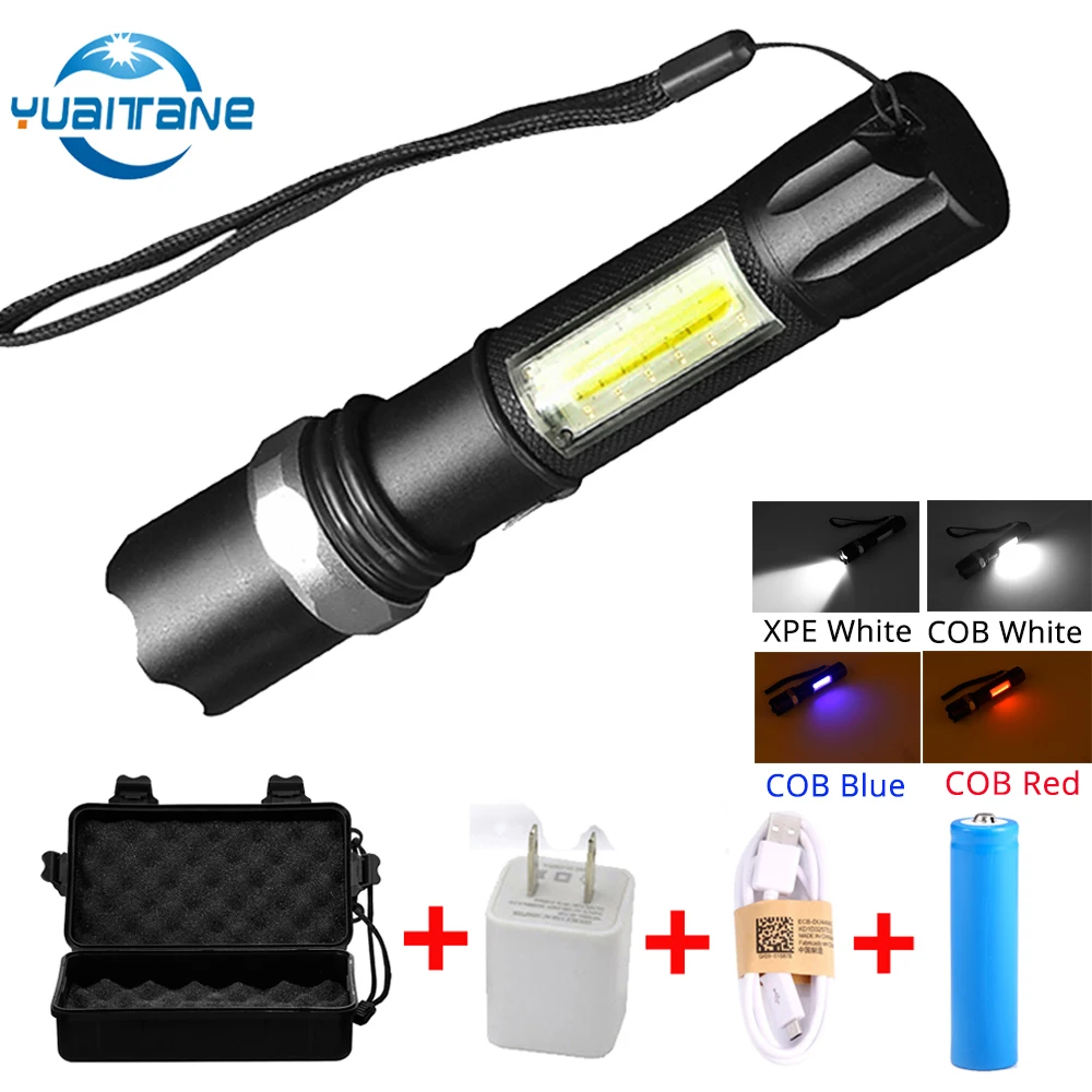 8000LUMS USB Charging Flashlight COB+XPE LED Flash Light 3Modes Zoomable Torch Light for Fishing