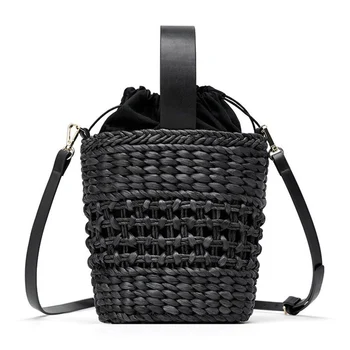 

Handmade Women's Shoulder Bag Woven Female Bucket Handbag Summer Straw Beach Bag Hollow Crossbody Messenger Bags Bohemian Tote
