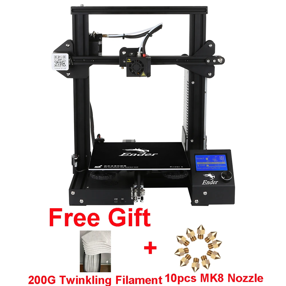2018 Новая мода Creality Ender-3 3D принтер DIY Kit v-слот большой Размеры I3 мини-принтер с 200gs