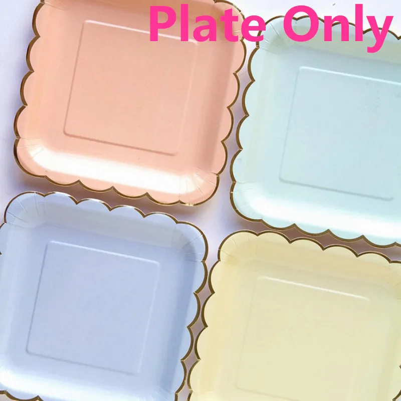 

8pcs Candy Color Dinner Paper Plates Party Supply Foil Scalloped Pastel Plates with Gold Foil Party Supplies Tableware CP060