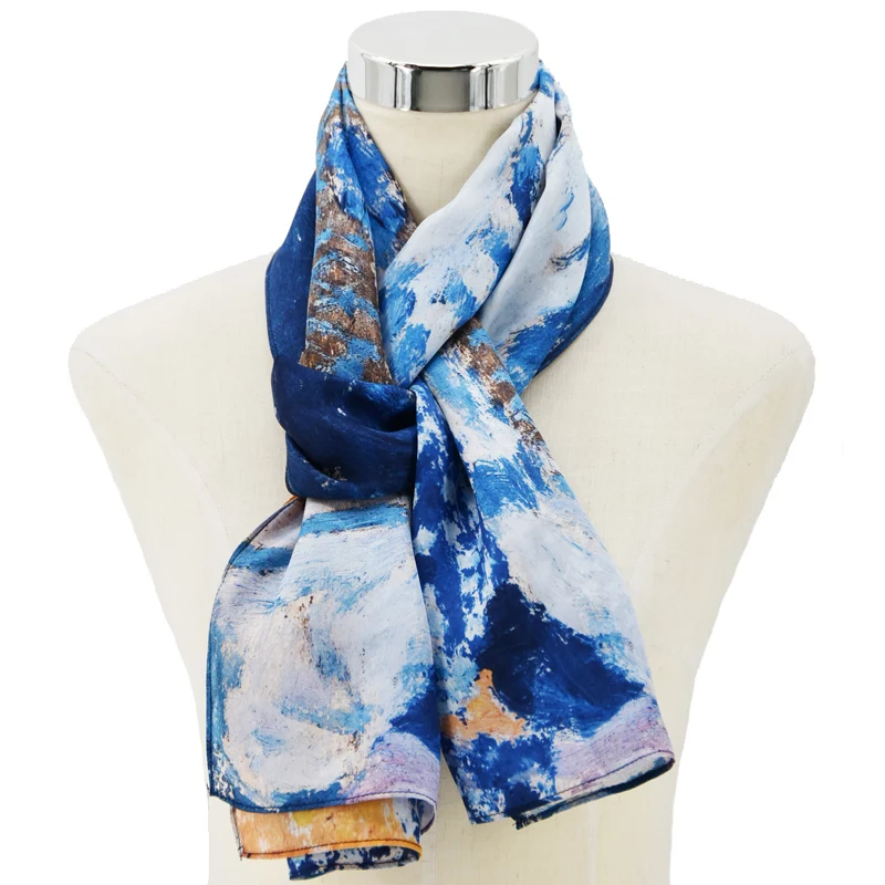 Yilijin шарф из натурального шелка для женщин Edouard Vuillard известные масляные краски цифровое печатное Искусство Шелковый платок и обертывание 160x45 см