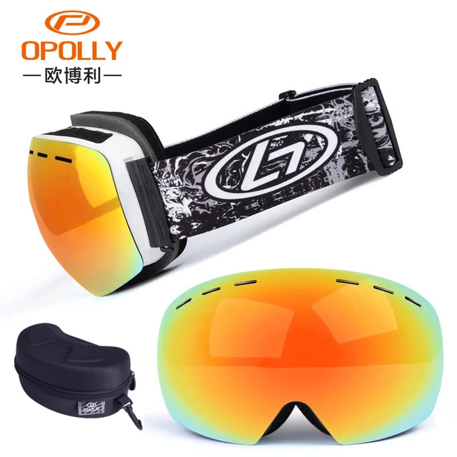 Orange 04 box OBAOLAY, лыжные очки, двухслойные, анти-туман, большая Лыжная маска, очки для катания на лыжах, для мужчин и женщин, ветрозащитные, снежные очки для сноуборда, лыжные очки - Цвет: Orange 04 box