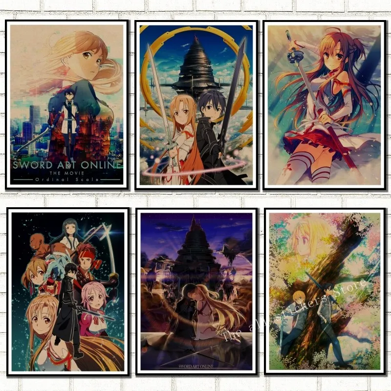 Sword Art Online SAO kraft poster wall sticker Japanese anime Kirigaya Kazuto Yuuki Asuna. wall stickers for kids rooms /903