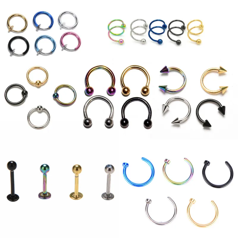 8pc Steel Belly Button Piercings Ear Studs Segment Ring Nose Ring Lip