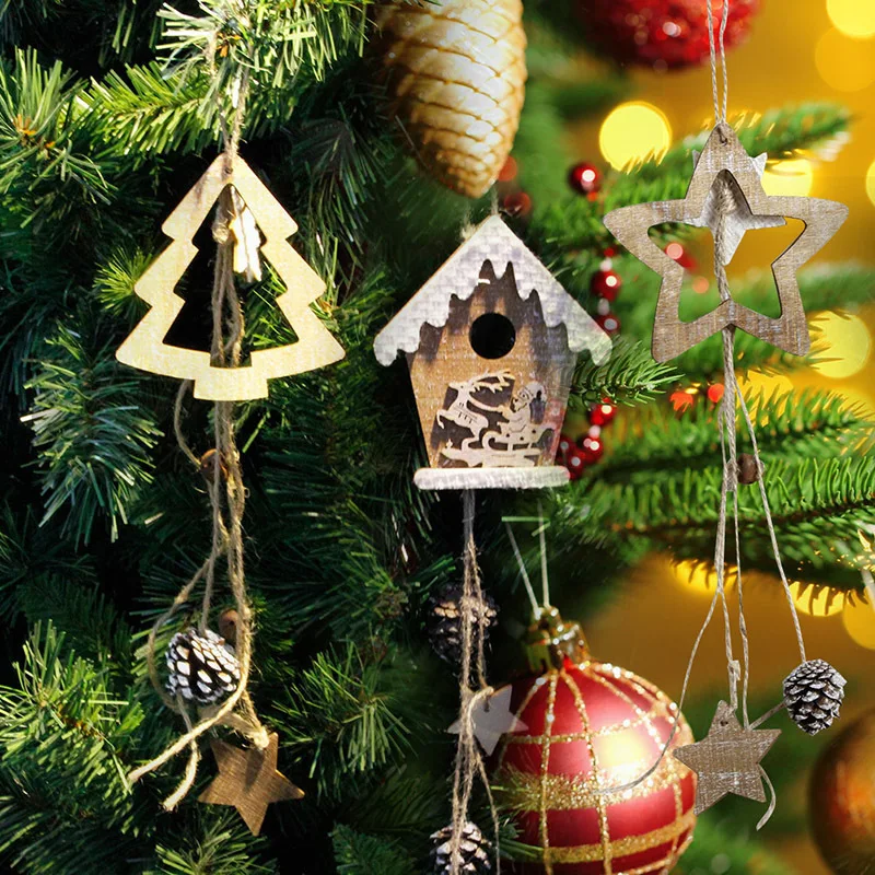 2018 New Wooden Christmas House Cabin Hanging Decor Tree Decoration Party Home Xmas Navidad Random | Дом и сад