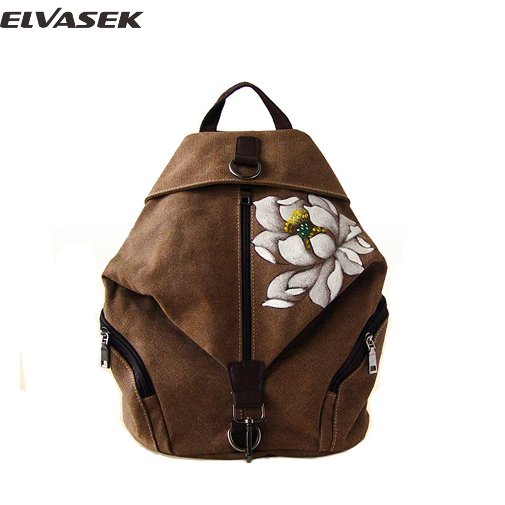 

ELVASEK Backpack Chinese Style Backpack Women Casual Landscape National Hand Painted Versatile Vintage Concise Girl Bags A3527/k