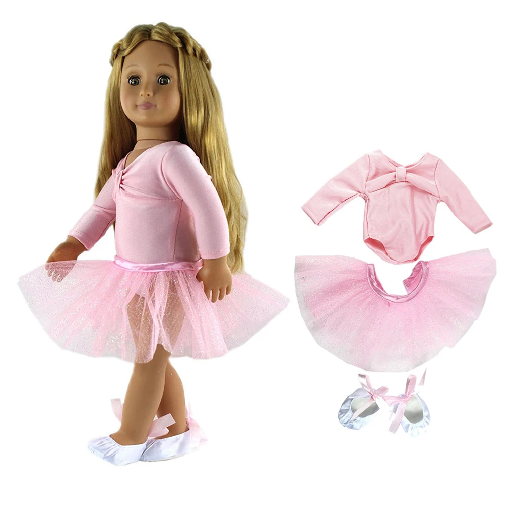 Skinny Ballet Dance Suit Skirt Dress Shoes for   18 inch Dolls Accessories Gilrs Toy Pink