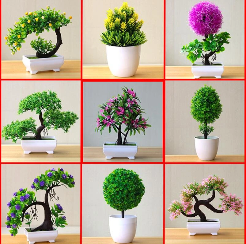 Artificielle Plantes Bonsai Petit arbre pot plantes Faux Fleurs en Pot Ornements Nageoire