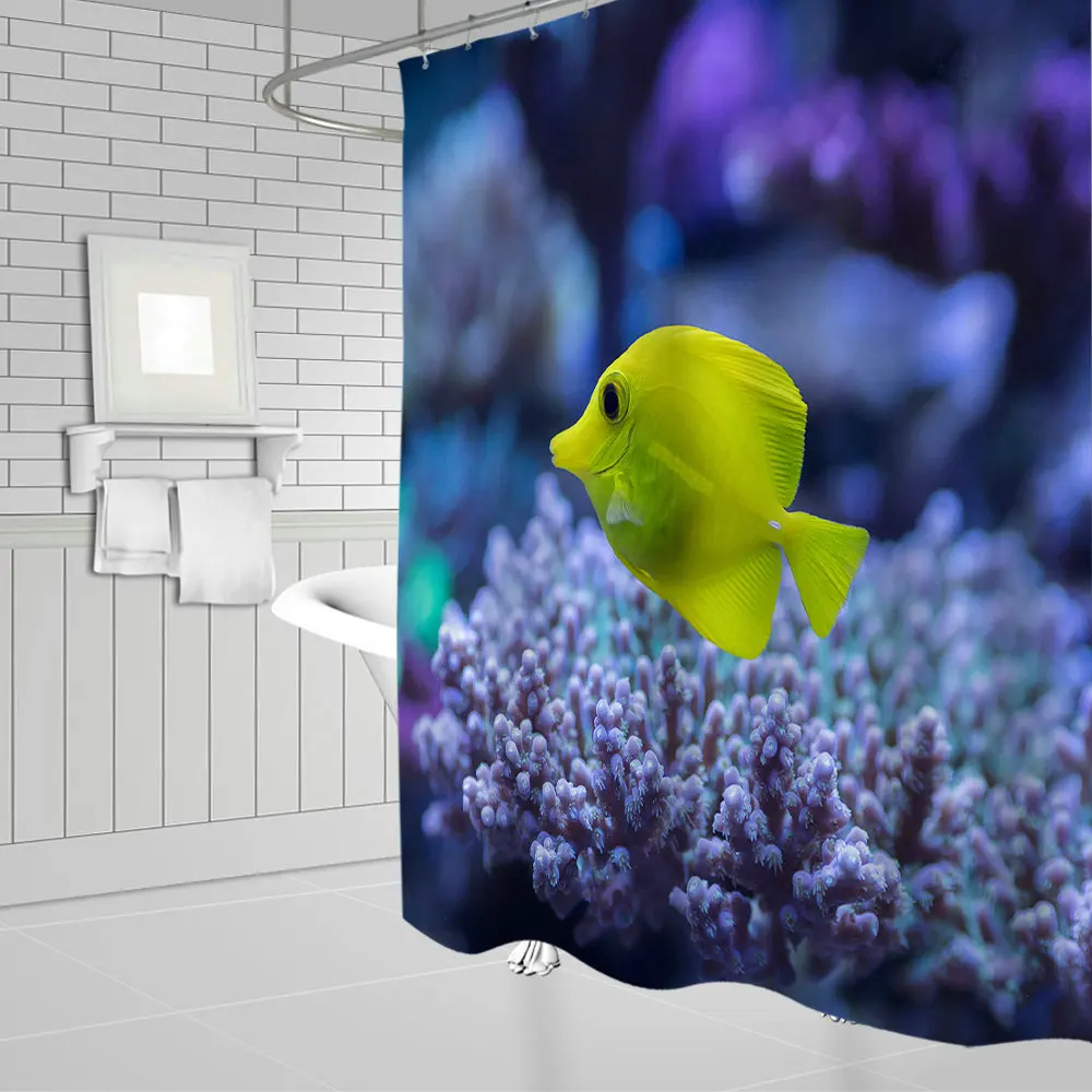 

Unique Design Cute Yellow Croaker Beautiful Underwater Creature Pattern Hanging Shower Curtain Waterproof Mildew Home Bathroom
