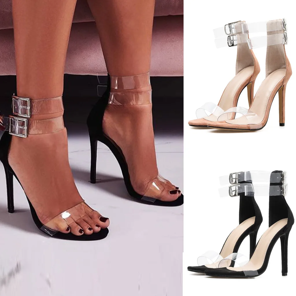 

Womens Fashion Pumps Transparent Buckle Strap Party Shoe High Heels Roman Sandal Peep Toe British Wind Thin Heel travel Apr 12