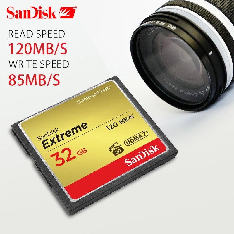 Карта памяти sandisk Extreme Compactflash 128 Гб 64 ГБ 32 ГБ карта CF Высокая скорость 120 МБ/с./с поддержка 1080P Full HD видео для DSLR/DV