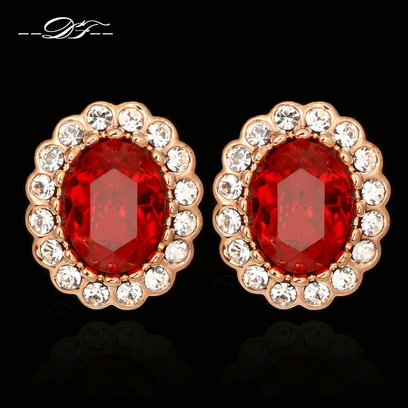 

Red Rhinestone Clip Earrings Rose Gold Color Fashion Crystal Crystal Vintage Jewelry For Women Brincos DFE108-C