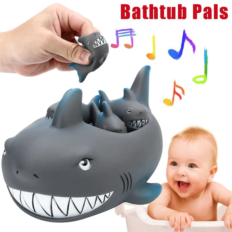 

Shrilling Rubber Cute Shark Family Bathtub Pals Floating Bath Tub Toy For Kids