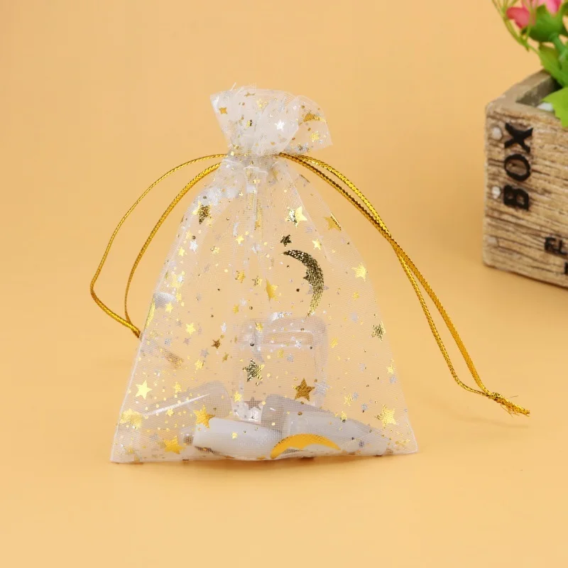 100pcs/lot Star Moon Organza Bags Drawable Sheer Wedding Birthday