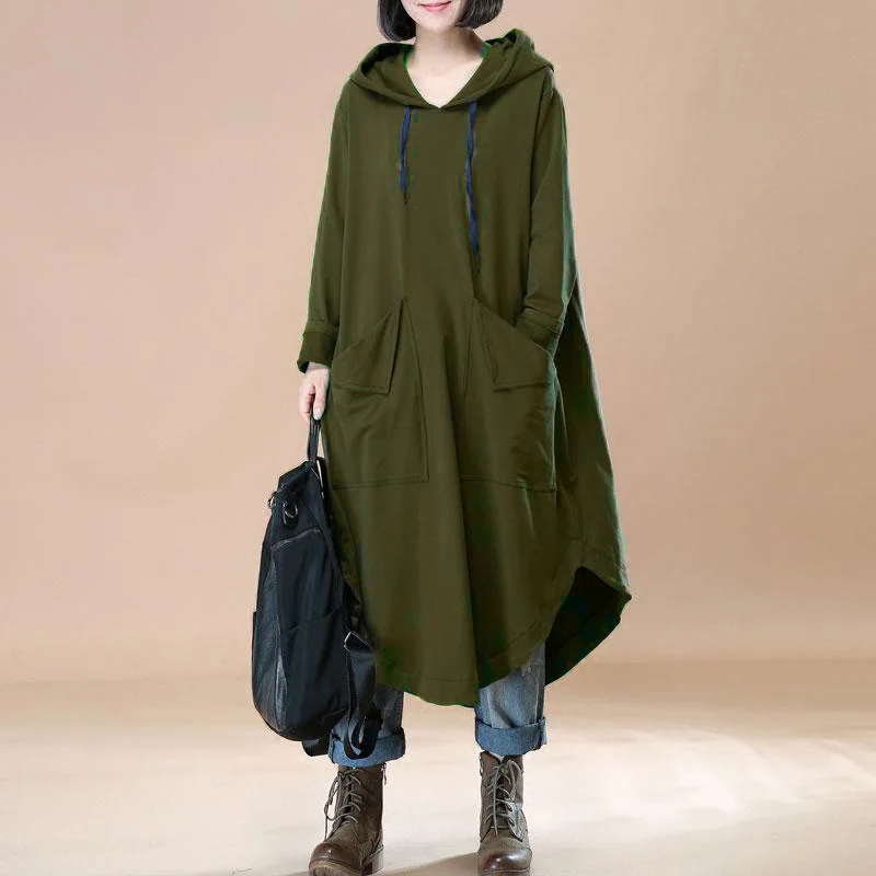 ZANZEA, осенняя Женская винтажная толстовка с капюшоном и длинным рукавом, повседневные свободные толстовки с карманами, длинный пуловер - Цвет: Army Green