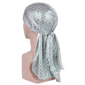 

New Fashion Vintage shining Mermaid Fish Scale Headscarf Muslim Long Tail Hat Headwear