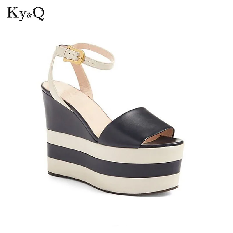

2018 New Luxury Genuine Leather Sandal Women Summer Super High Platform Round Toe High Heels Shoes Female Party Runway Pumps