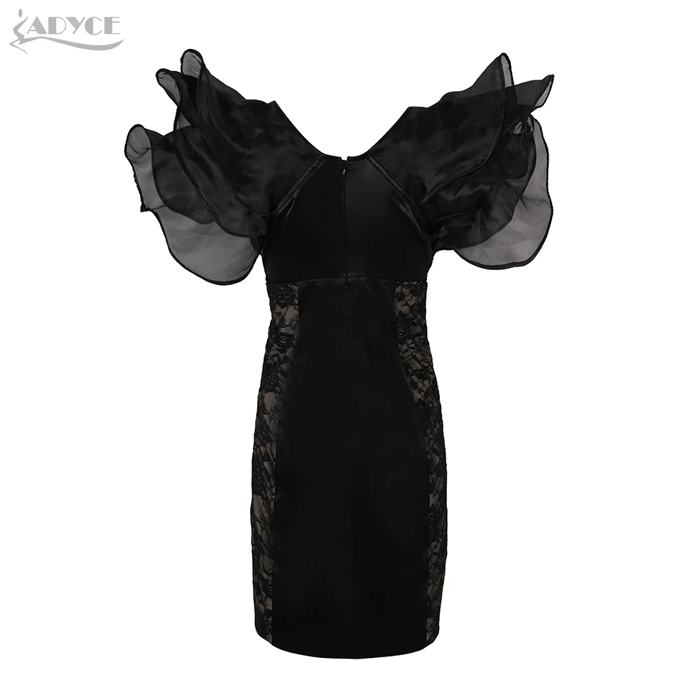 Summer Dresses Bandage 2018 New Arrivals Women v neck  Sexy black lace  Rib Hollow Out Bodycon Dress Club Party