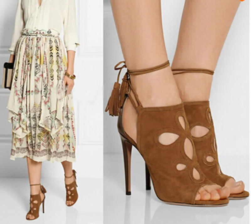 

celebrity stiletto heel open toe cut-outs high heel sandals woman summer high heel lace up gladiator sandals