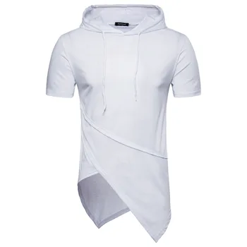 

Nice Summer New Men Slim Hooded Fashion Male Black Grey Solid Short Sleeve T-Shirts For Men M-2XL