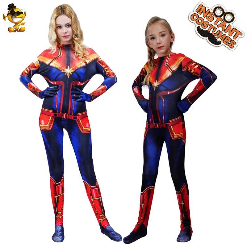 

2019 New Girl'l&Lady's Captain Marvel Avenger Super Hero Bodysuit Role Play Halloween&Christmas Cosplay Costumes
