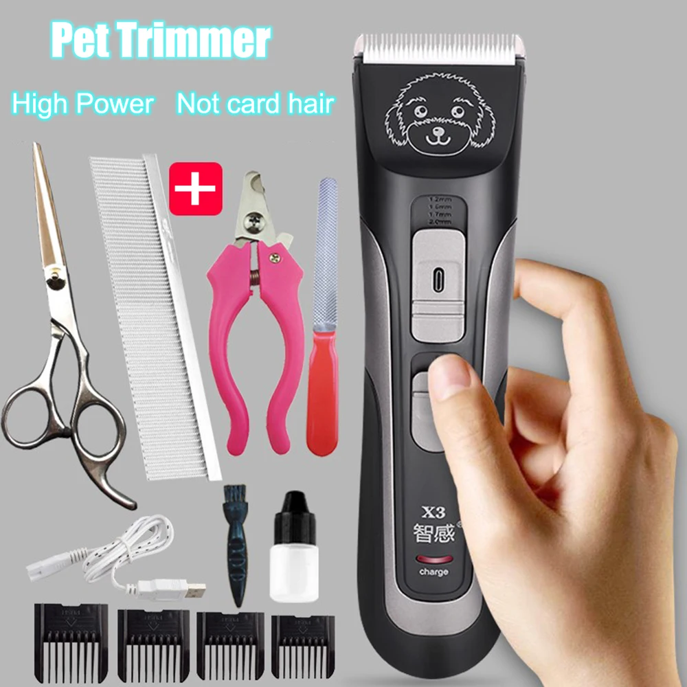 Professional High Power Rechargeable Electric Pet Dog Hair Trimmer Low