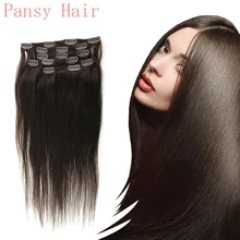 Remy Human Virgin Hair Straight Hairpieces Wigs Clip in Human Hair Extensions Full Head 15inch 18inch 20inch 22in 2# Dark Brown