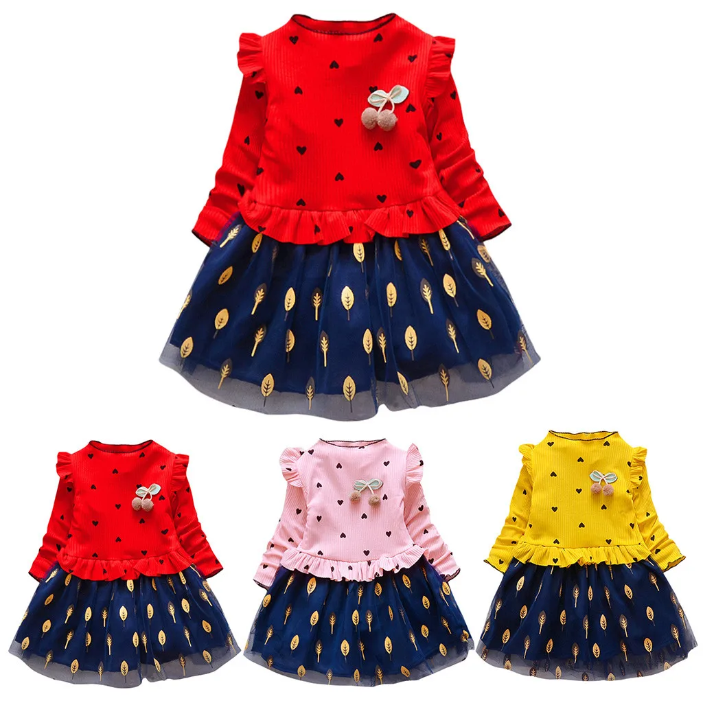 Платья для маленьких девочек; детское платье принцессы; милое праздничное платье из тюля с длинными рукавами и цветочным принтом для маленьких девочек; vestidos