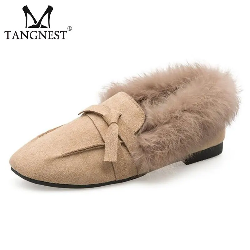 Tangnest/женские туфли на плоской платформе с искусственным мехом модные замшевые