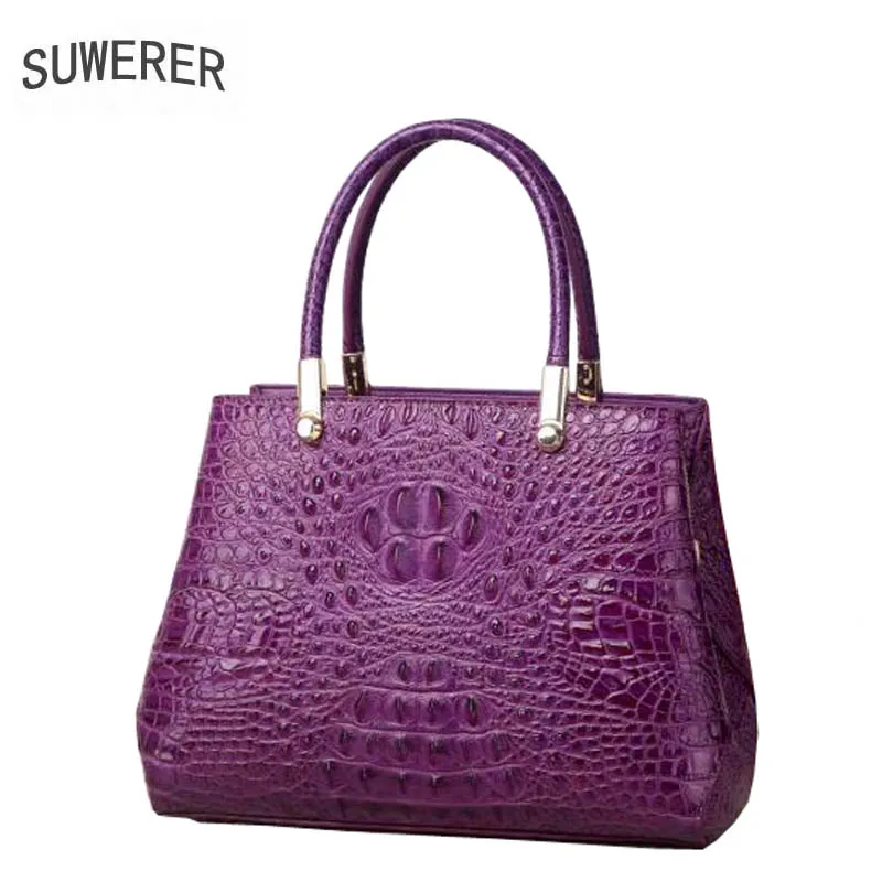 

SUWERER women leather handbag Superior cowhide Luxury fashion Crocodile pattern women Genuine Leather bag women tote big bag