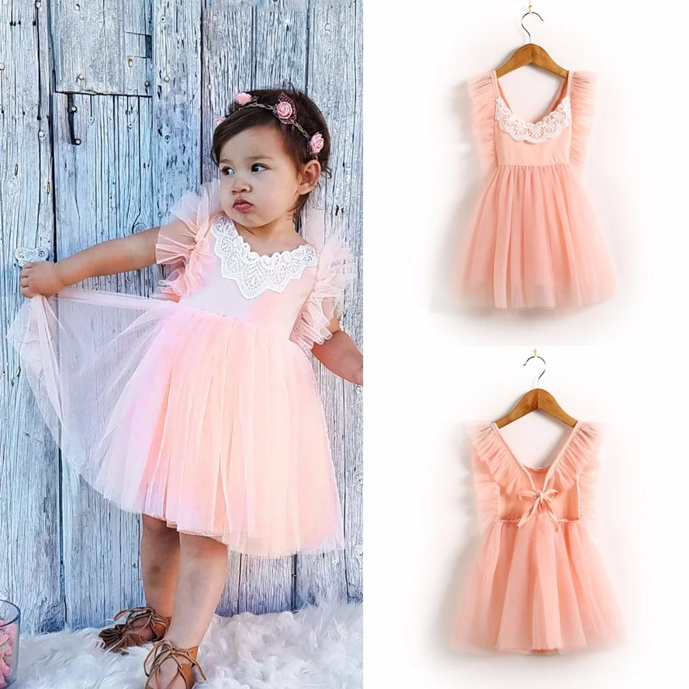 Puseky 1 6Y Baby Girl Lace Sleeveless Mesh Layer Backless One Piece