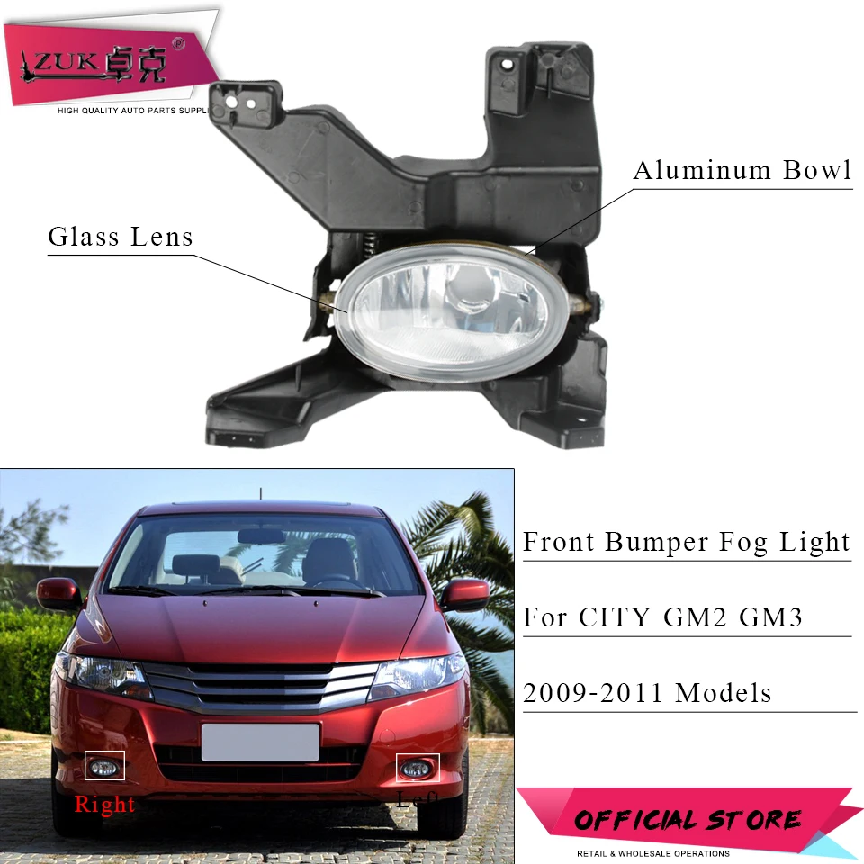 

ZUK Front Bumper Fog Light Fog Lamp Driving Light For HONDA CITY 2009 2010 2011 GM2 GM3 Foglight OE# 33950-TM4-H01 33900-TM4-H01