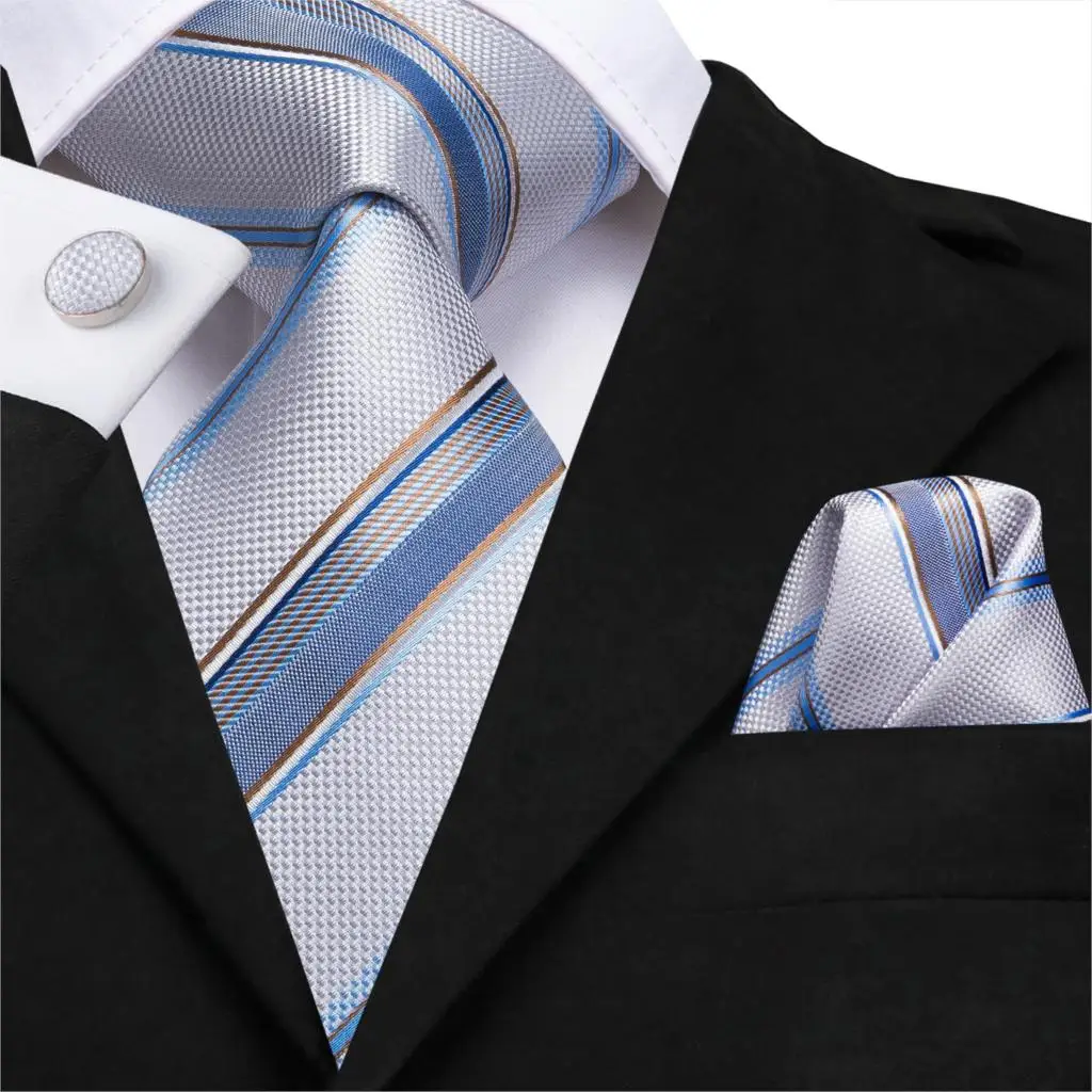 SN-3116 Hi-Tie мужской галстук шелковый галстук бело-голубые, в полоску галстуки для мужчин высокого качества мужской Hanky набор запонок мужские