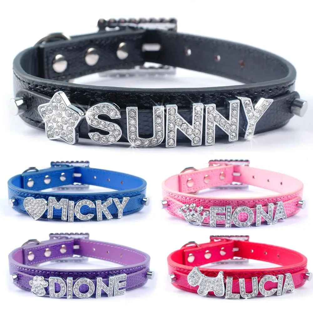 Personalized Dog Collar Snake Skin Leather Customized Dog Pet Puppy Cat Collars Free Name