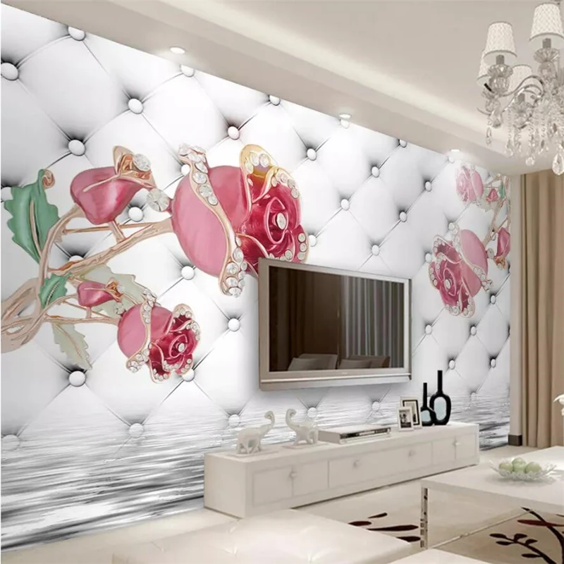 

beibehang Wallpaper custom living room bedroom wallpaper mural 3d luxury pink rose soft bag jewelry TV background wall