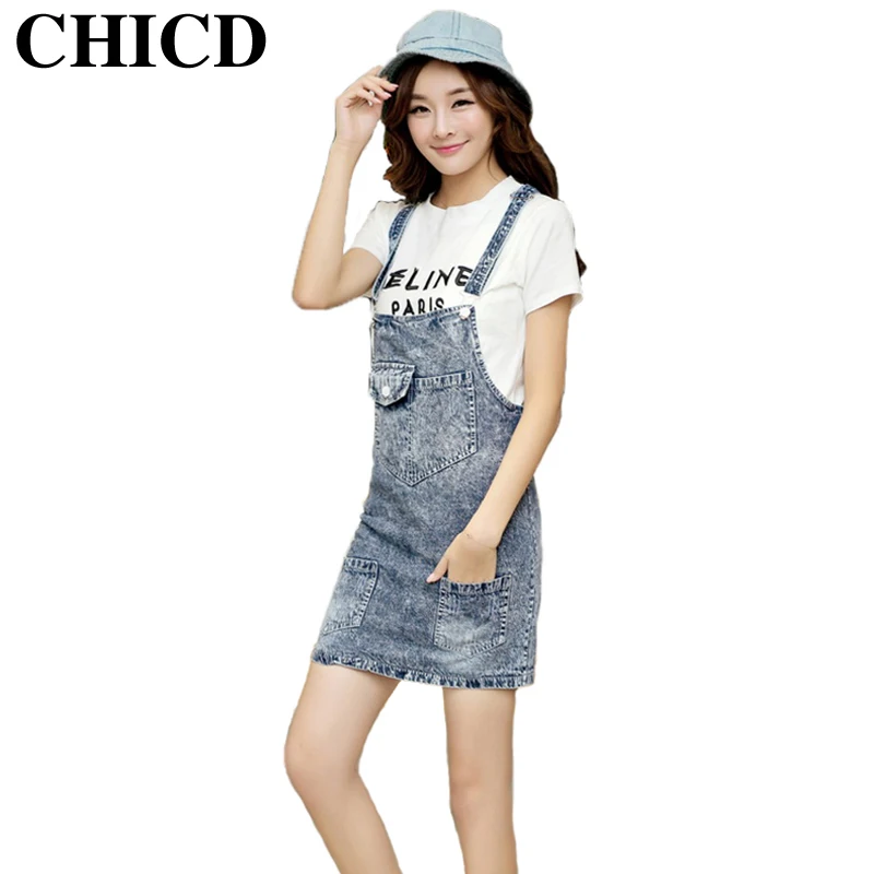 CHICD Women Denim Straps Dress 2017 Summer Casual Vintage Loose