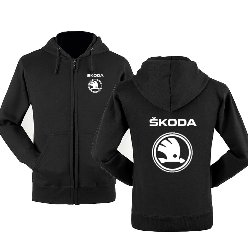 Новая модная толстовка с логотипом Skoda Car, мужская толстовка с капюшоном на весну и осень, флисовая хлопковая куртка на молнии в стиле хип-хоп, Harajuku, мужская одежда - Цвет: Черный