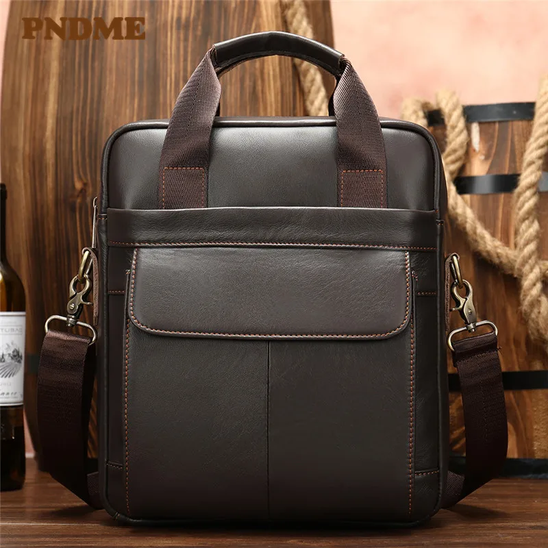 

New head layer cowhide men's bag business retro vertical portable briefcase casual single shoulder diagonal straddle bag