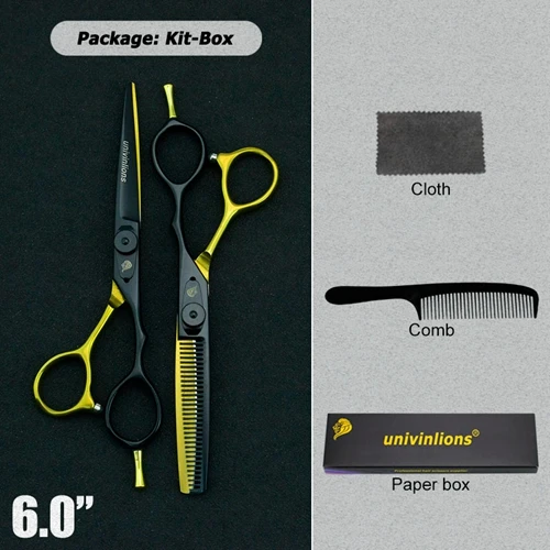 5.5/6" black gold barber hair scissors hairdressing scissors professional hair scisor barber supplies shears gift japan haircut - Color: 6025HJ60KIT