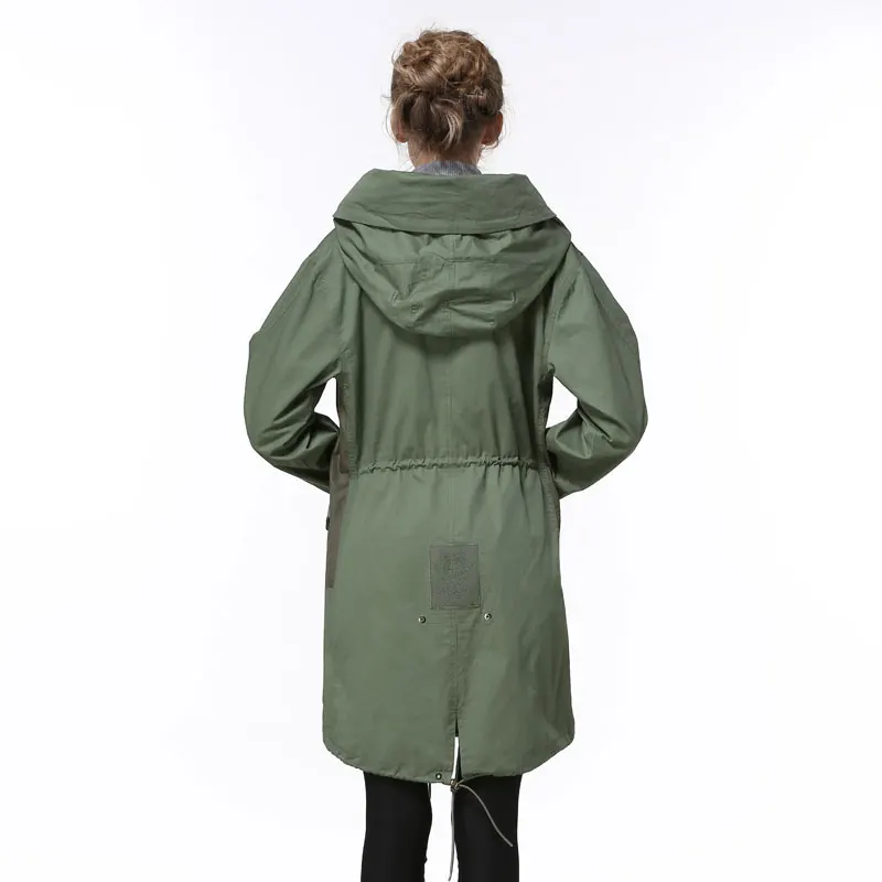 Фото Женское длинное пальто без меха зеленое с капюшоном весна 2019 coats coats long jacketarmy green Женское длинное пальто без меха зеленое с капюшоном весна 2019 coats coats long jacketarmy green