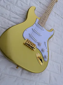 

Factory custom Metallic Yellow str Guitar White Pickguard,SSS Pickups,Gold Hardwares backhead,customized!S-16