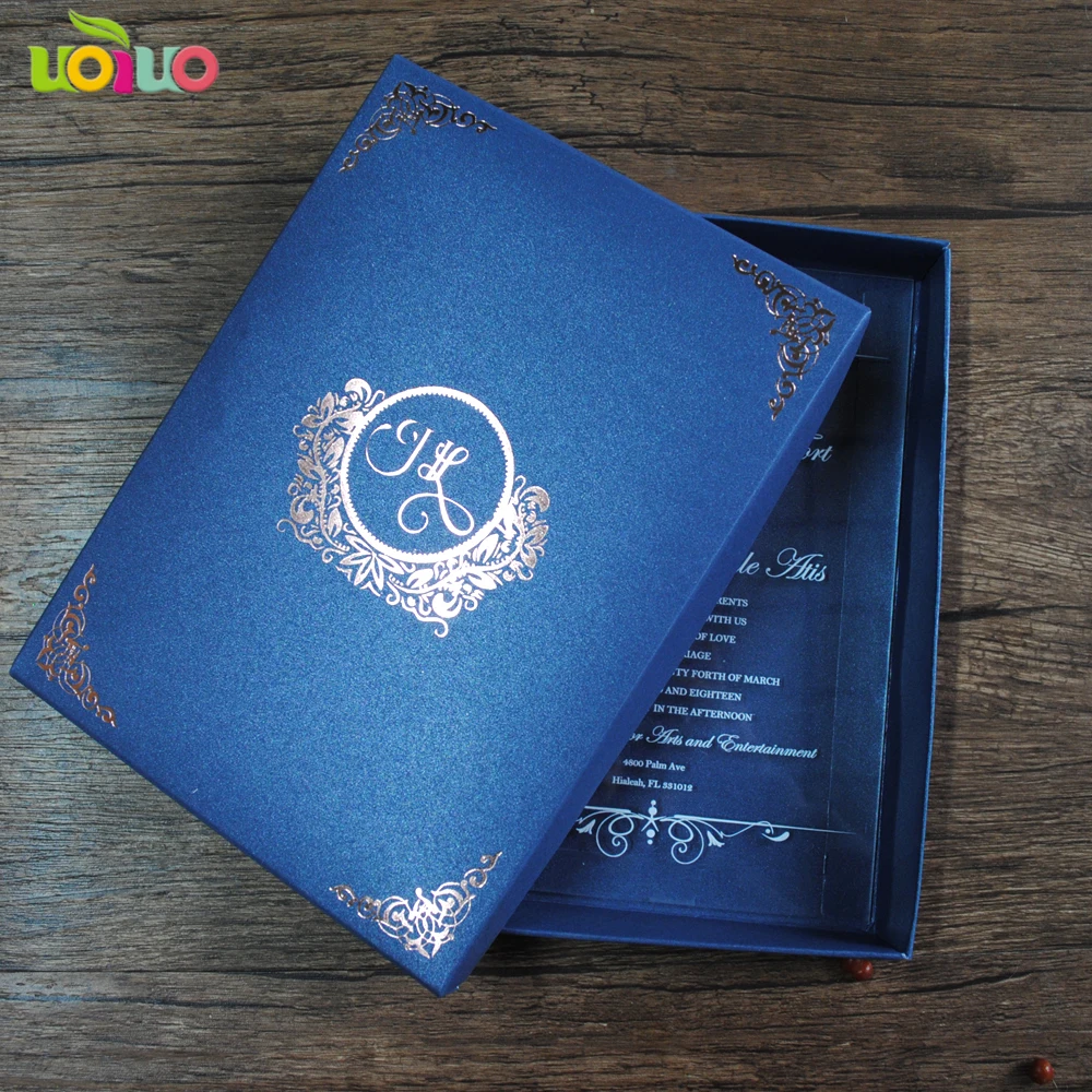 20pcs Latest Luxurious Custom Royal Blue Wedding Invitation Card