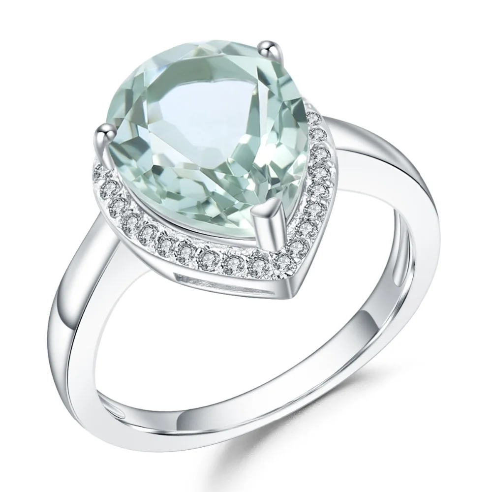 

GEM'S BALLET Natural Water Drop Green Amethyst Gemstone Rings For Women Genuine 925 Sterling Silver Engagement Ring Fine Jewelry