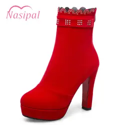 Nasipal свадебные туфли Женские красные, черные большой размер 43 На высоких толстых каблуках круглый носок женская обувь на платформе