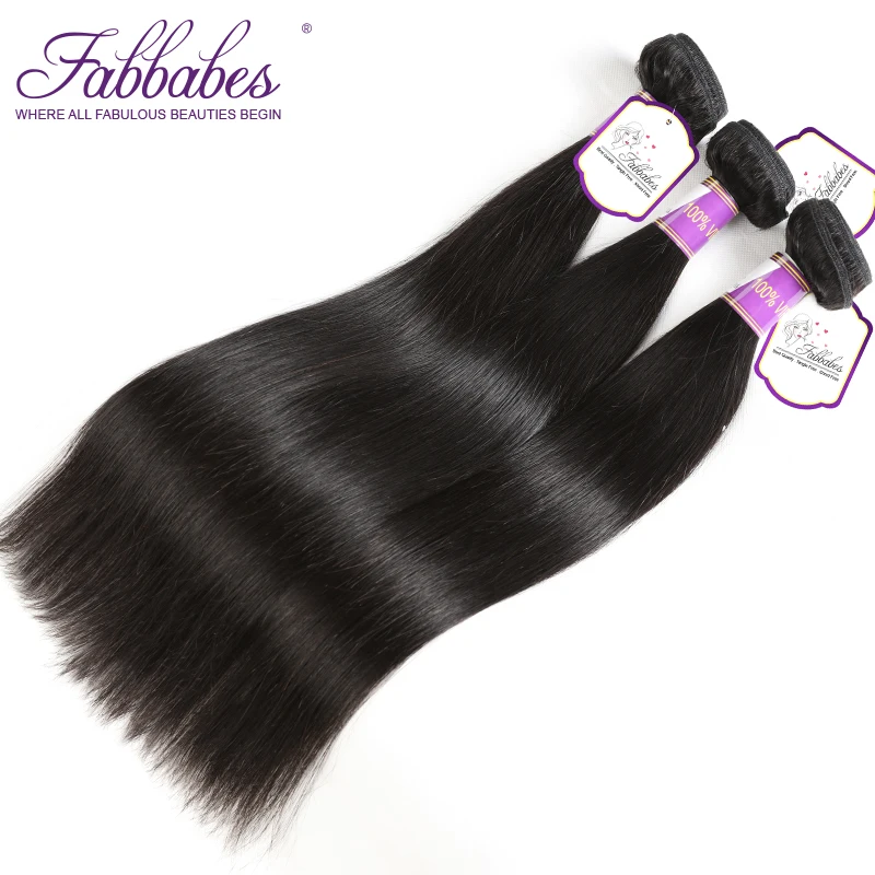 Fabbabes волос 3 Связки перуанский прямые 100% человеческих Волосы remy расширение Природные Цвет 10-28 дюймов Бесплатная доставка