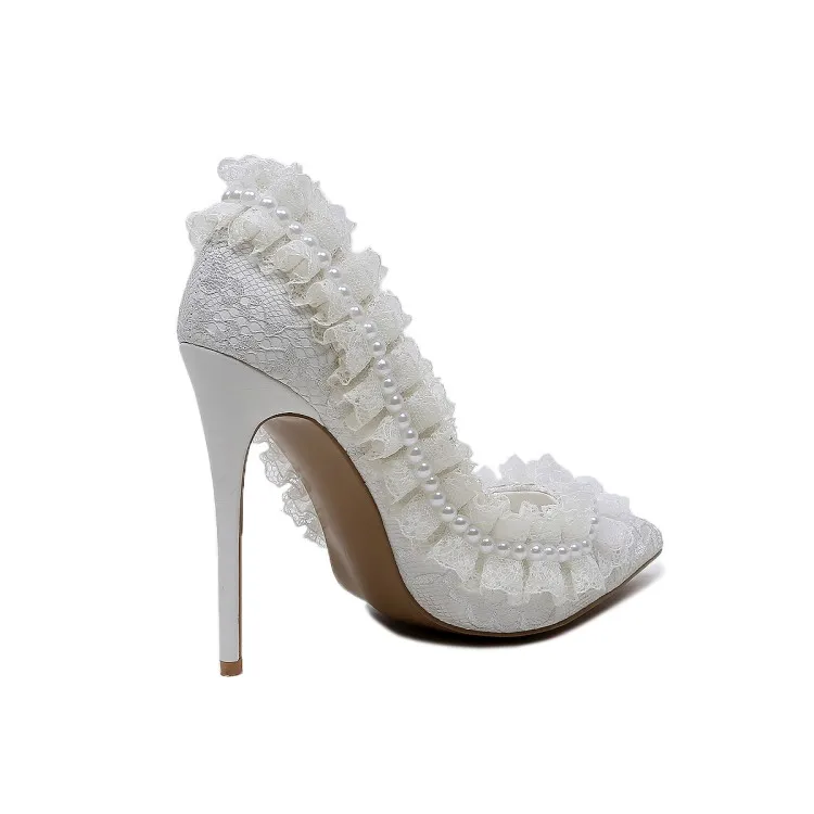 Новые белые кружева вышивка женская обувь pearl Декор Роскошные туфли-лодочки на тонком высоком каблуке с острым закрытым носком zapatos mujer sapatos